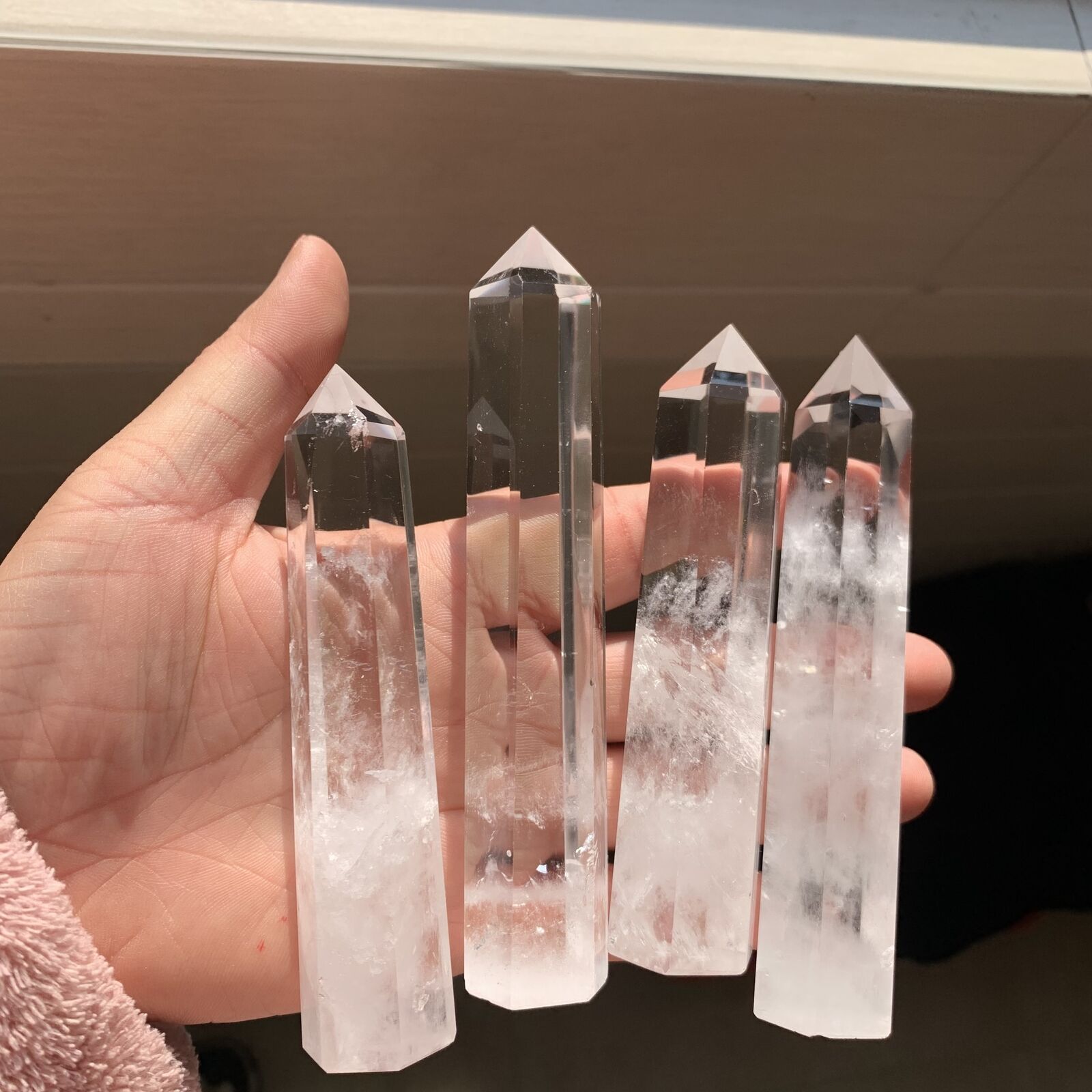 4pcs Natural Clear Quartz Cluster Crystal Mineral Point Healing DY460