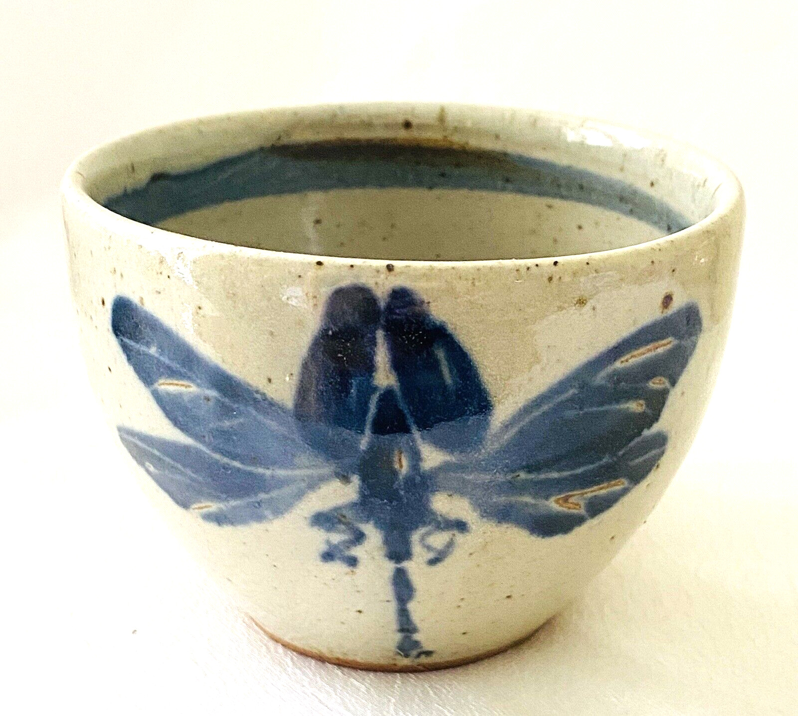 Art Pottery Bowl Glazed Blue Design Stamped On Diameter 3.75\