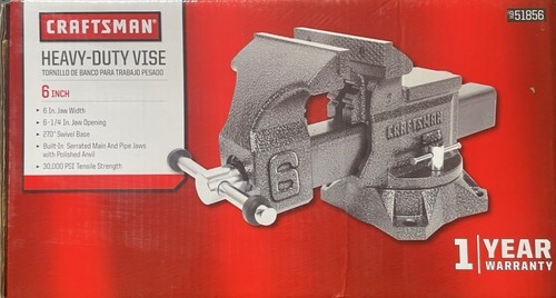 CRAFTSMAN Bench Vise 6” Jaws Swivel Base Model 51856 HEAVY 37-1/2 lb