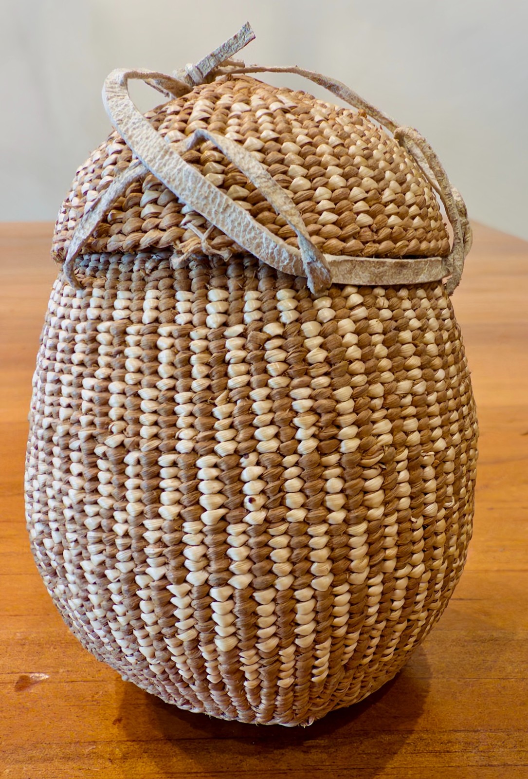 Vintage Southern Arizona Tribe Miniature Lidded Basket with Buckskin Ties Vintage Southern Arizona Tribe Miniature Lidded Basket with Buckskin Ties