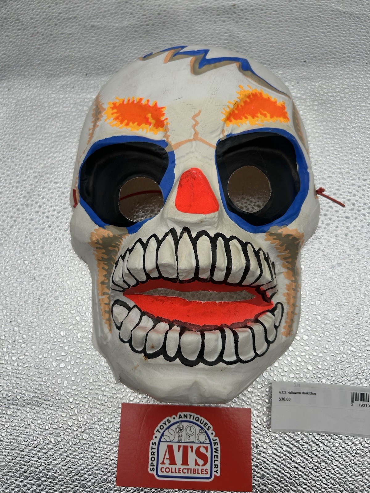 1967 Mid-Century Ben Cooper Spook Town Molded Plastic Skeleton Halloween Mask
