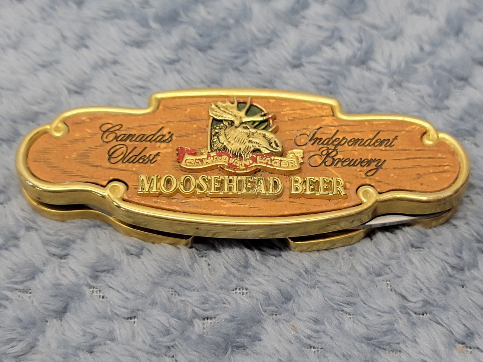 Franklin Mint collector folding pocket knife the Moosehead Beer Canadian Lager