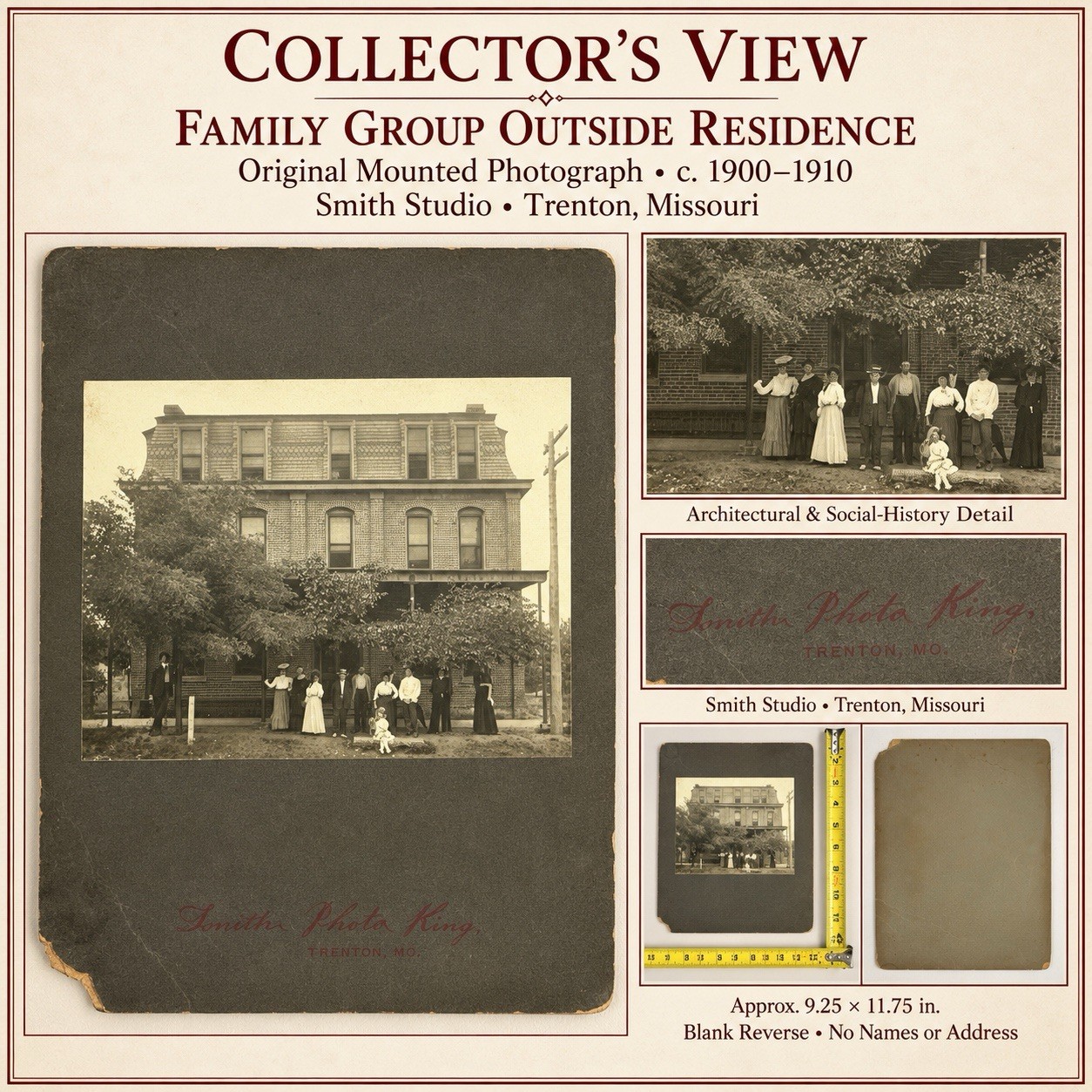 Antique c1900 Smith Trenton Missouri Family Home Group Mounted Photograph