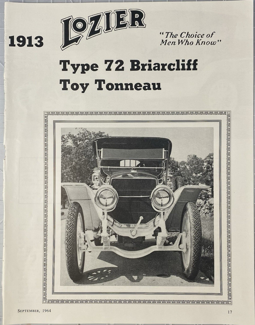 1913 Lozier 72 Briarcliff Toy Tonneau \