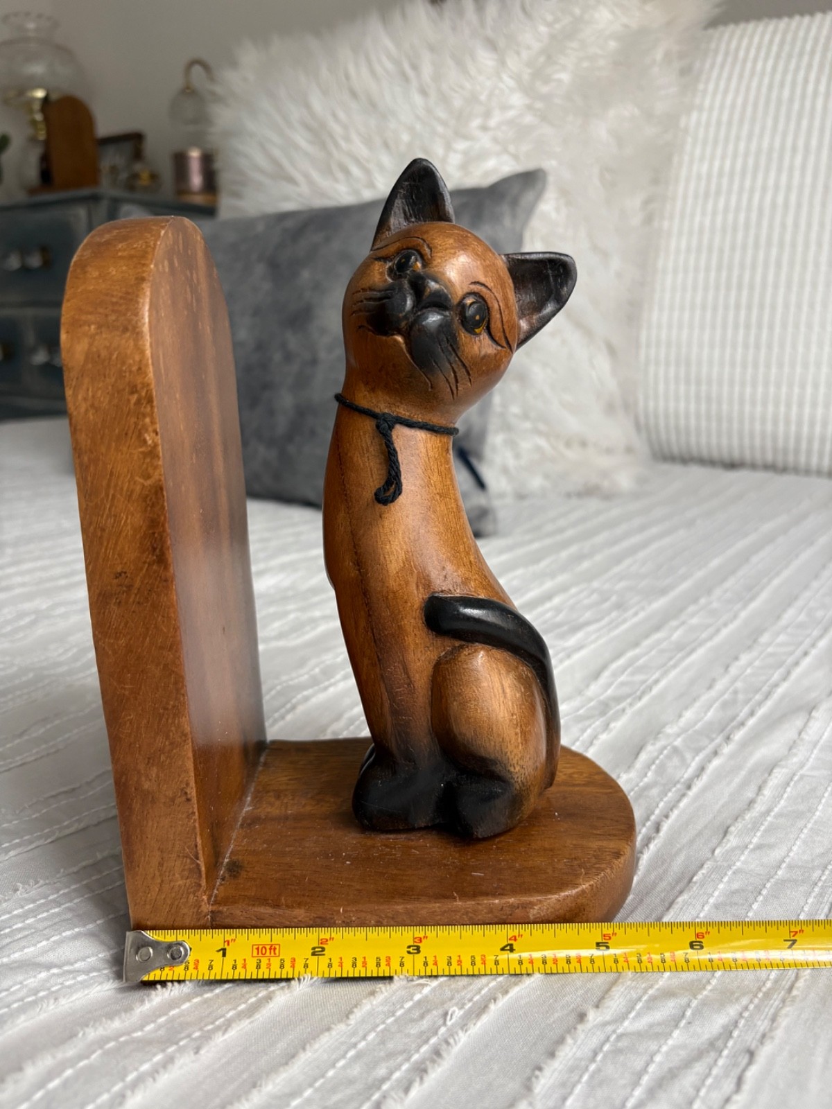 Vtg Wooden Siamese Cat Kitten Bookends Hand Carved Mid Century Modern Cat Lover