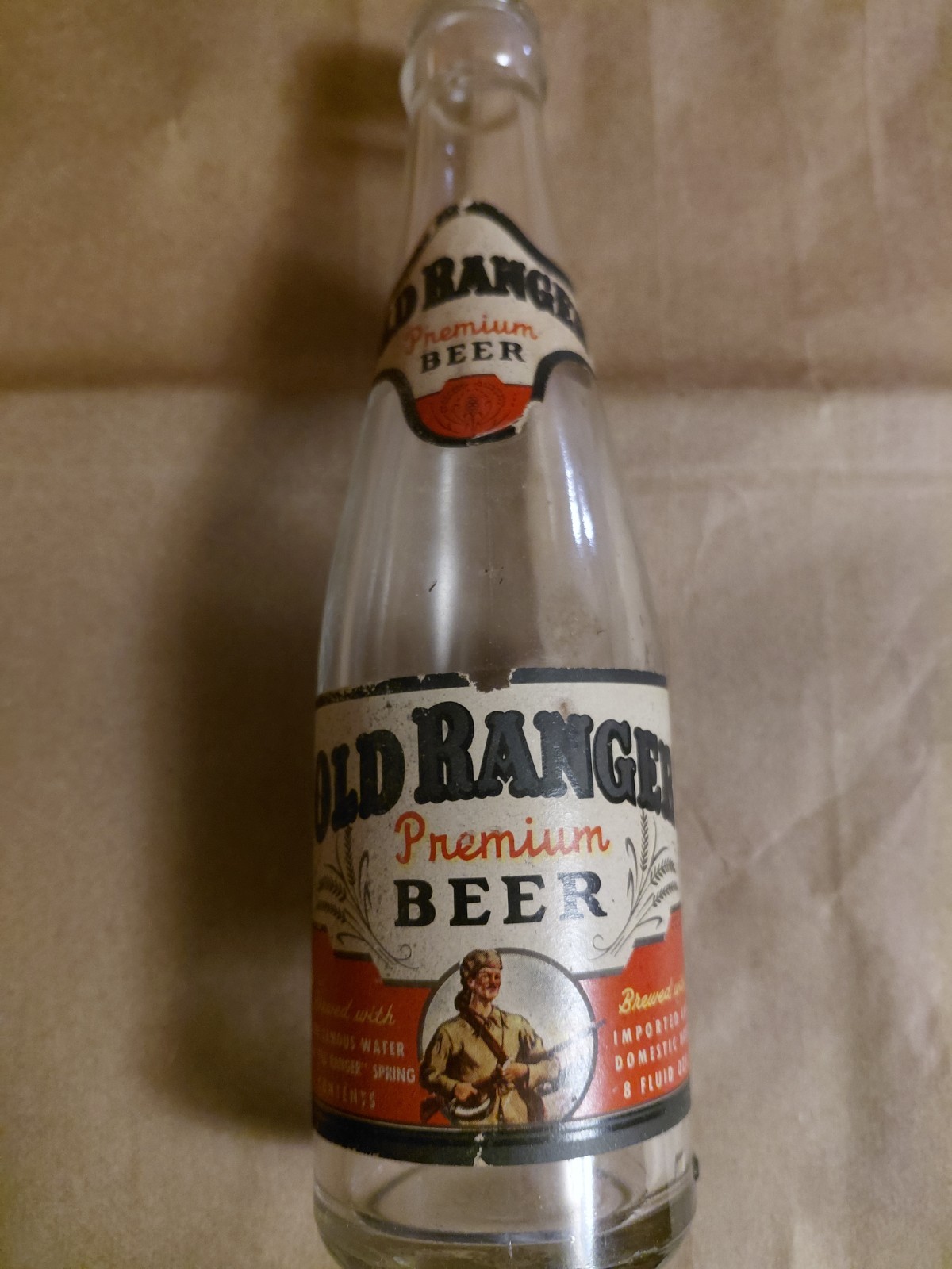 Vintage Old Ranger Premium Beer Bottle 8 oz Nip Hornell Brewing Co NY PaperLabel