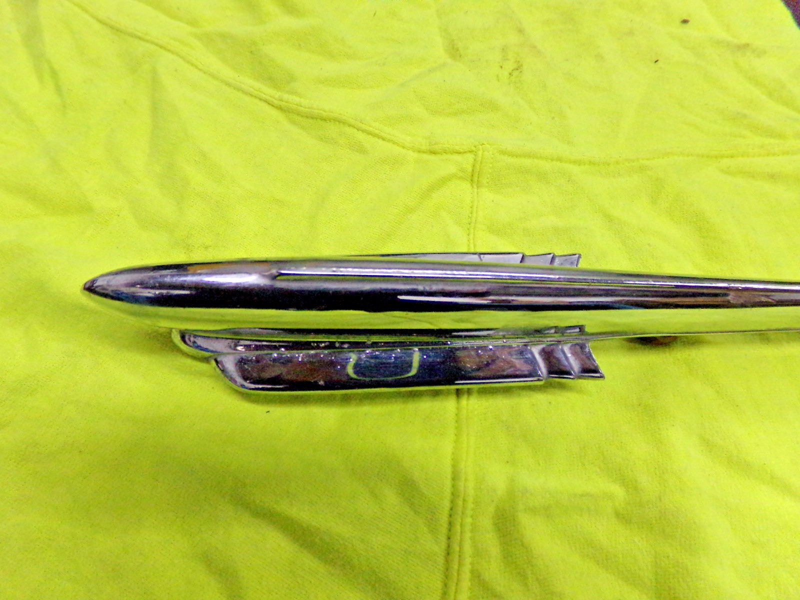 1947 1948 chevrolet car fleetmaster hood  chrome ornament some rust pitting