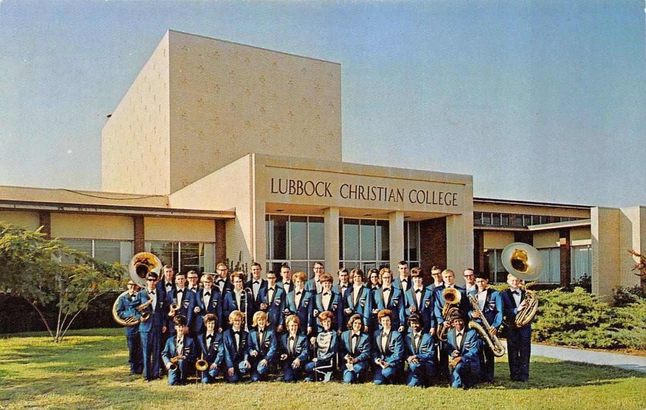 Lubbock,TX Texas  LUBBOCK CHRISTIAN COLLEGE Royal Blue Band~Tubas  Postcard