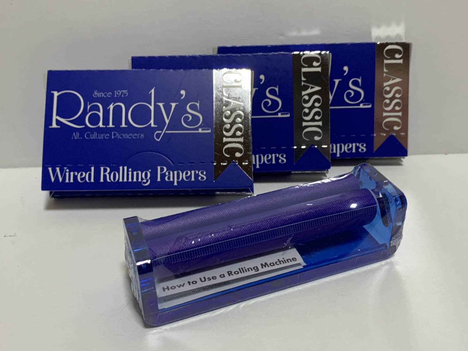4 PC RANDY\'S BUNDLE 3 PACKS of 1 1/4 CLASSIC Wired PAPERS + 79MM ROLLING MACHINE 4 PC RANDY\'S BUNDLE 3 PACKS of 1 1/4 CLASSIC Wired PAPERS + 79MM ROLLING MACHINE