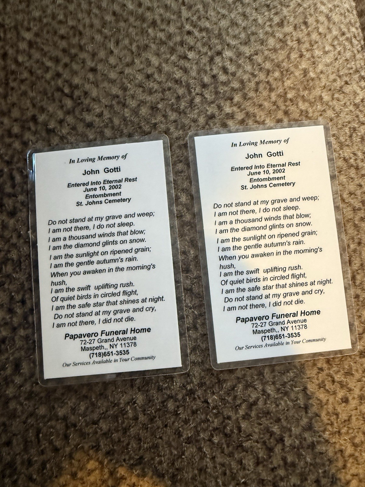 Authentic John Gotti Funeral Cards  That I received Myself At His Funeral.