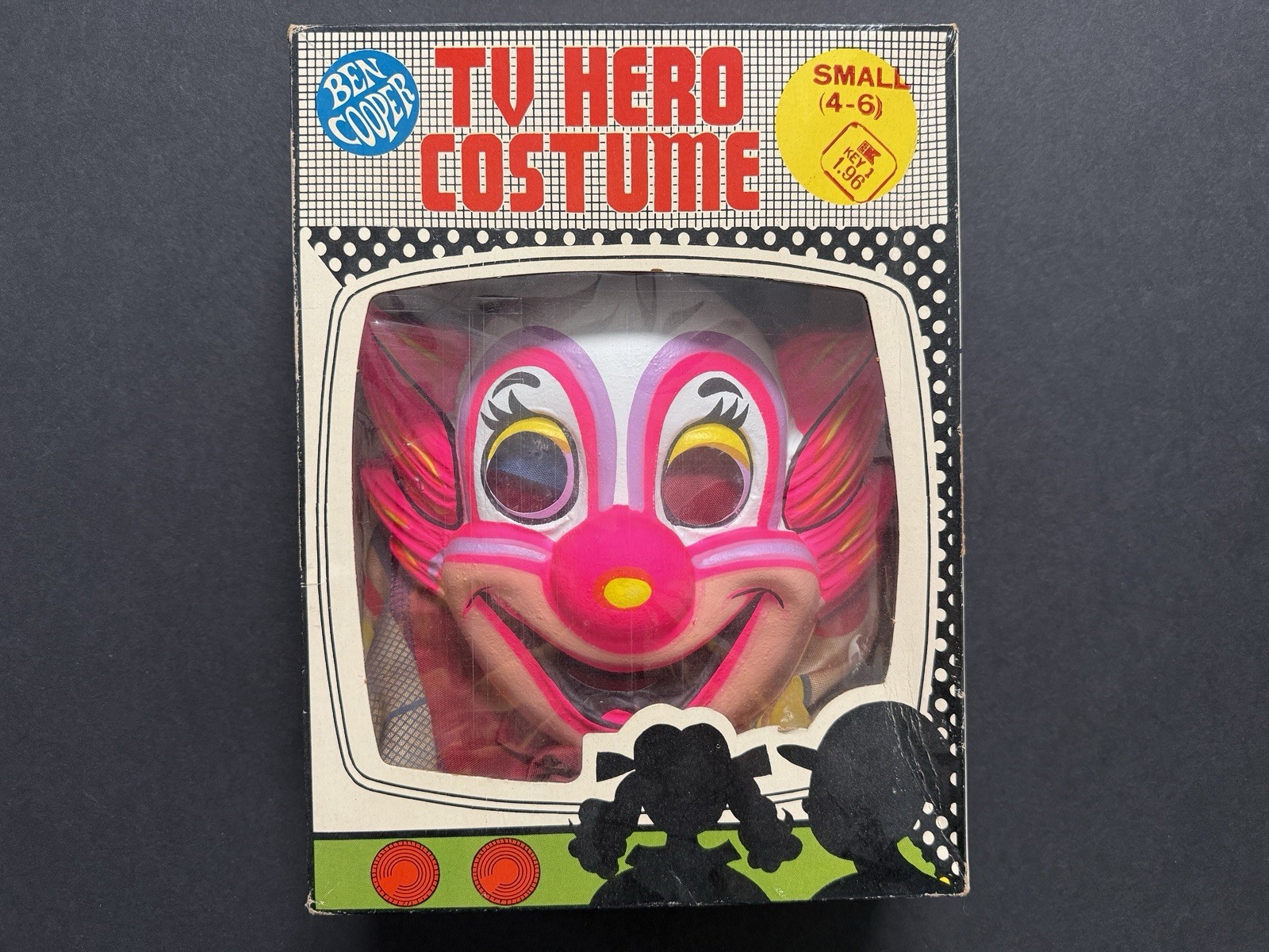 Vintage 1966 Ben Cooper Bozo the Clown Mask, Costume, Original Box