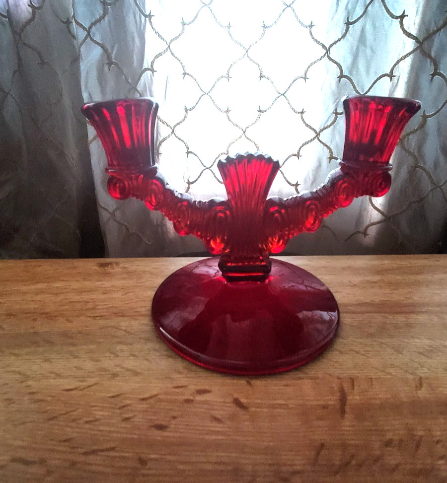 VTG 1930-40s Red Paden City No.220 Largo Double Candle Candelabra Ruby RARE VTG 1930-40s Red Paden City No.220 Largo Double Candle Candelabra Ruby RARE