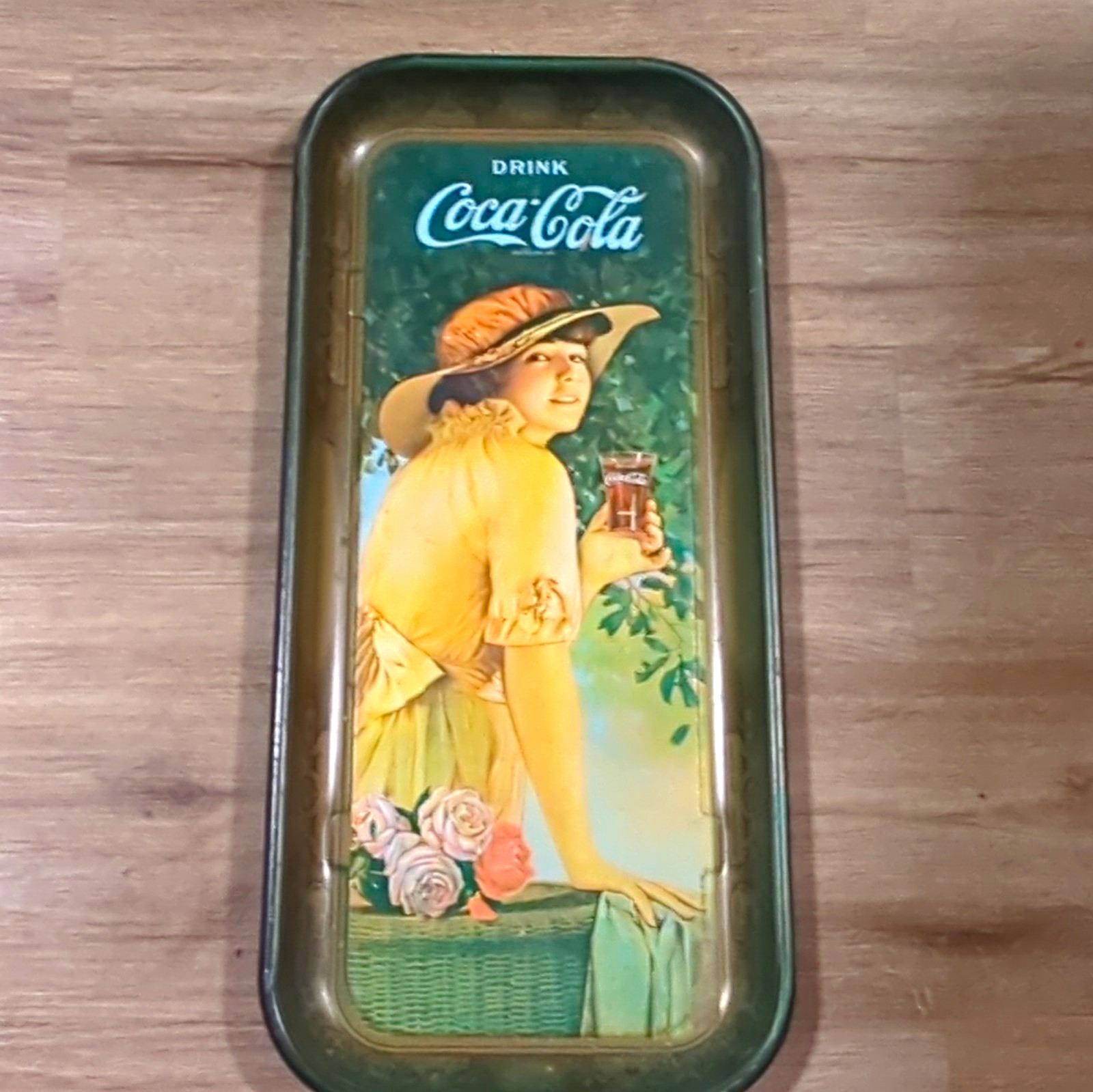 Coca-Cola Vintage Style Metal Serving Tray Woman Holding Coke Bottle, Soda