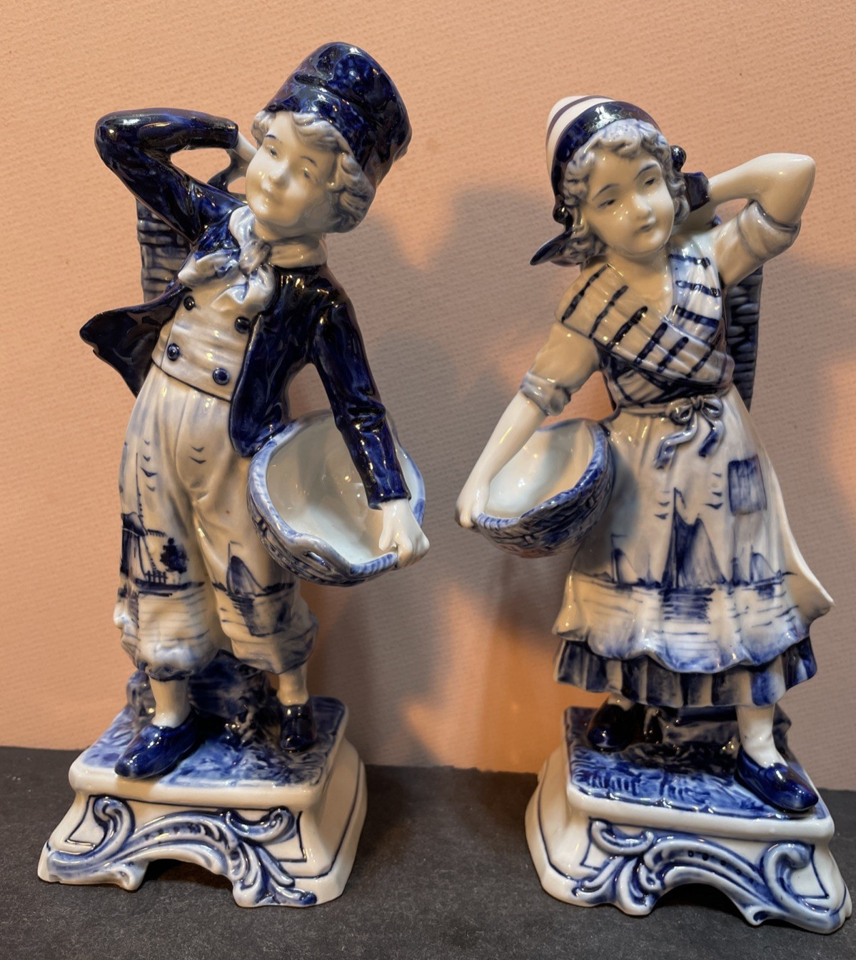 PAIR Rauenstein Thuringia Antique Porcelain Spill Holder Delft Dutch Figures PAIR Rauenstein Thuringia Antique Porcelain Spill Holder Delft Dutch Figures