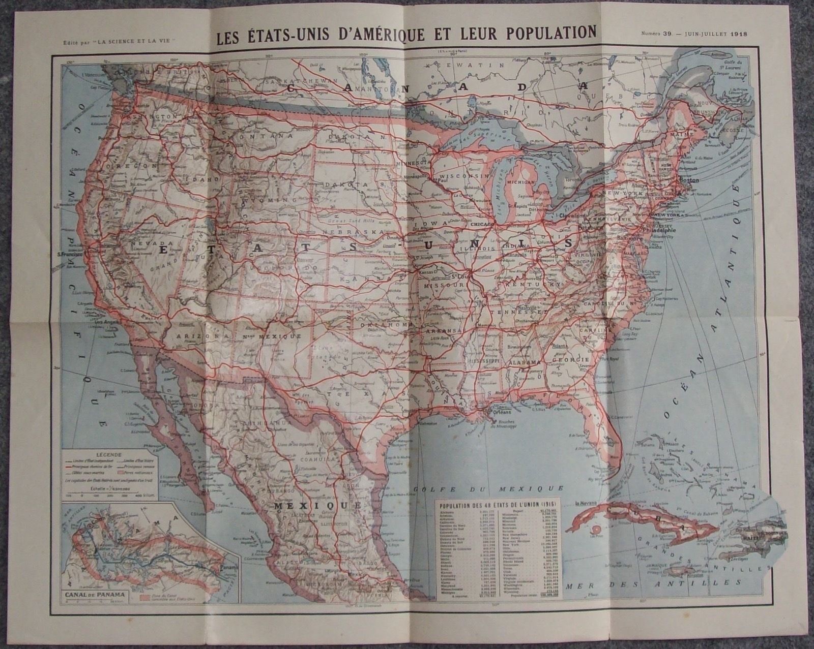 The United States of America and Its Population Map 1918