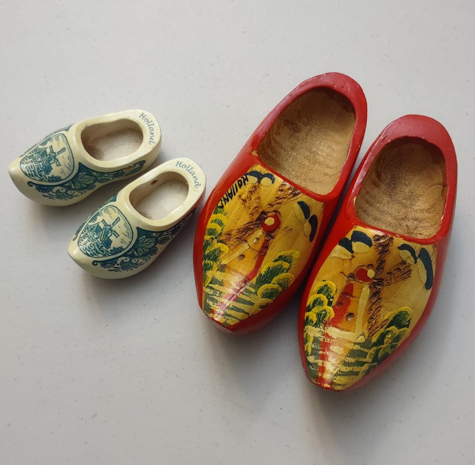 Vintage Dutch Wooden Clogs Hand Painted Made In Holland 2 Pairs  Great Condition