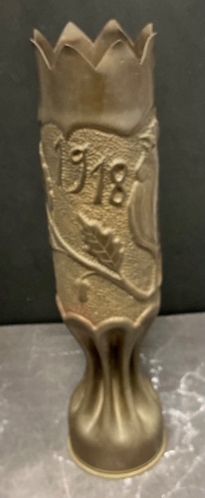 Original WWI Trench Art Artillery Shell Casing Vase Dated 1918 Chicken Bird 13.5