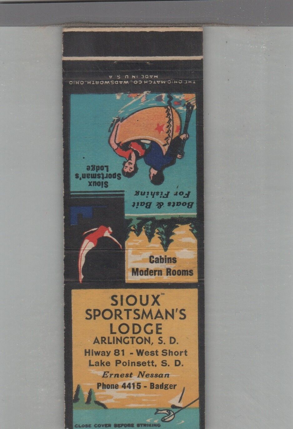 Matchbook Cover Sioux Sportsman's Lodge Arlington, SD