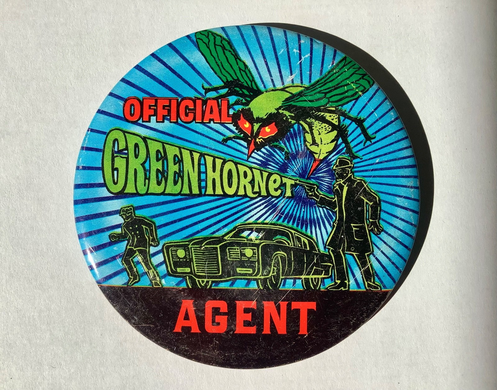 Official Green Hornet Agent 1966 pin back button 4”