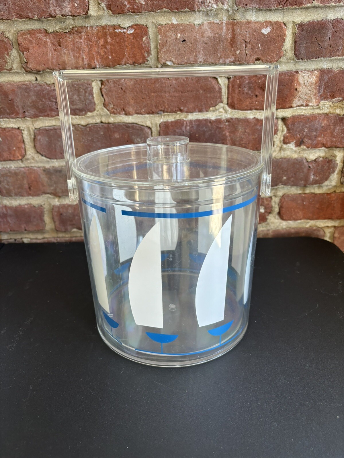 Vintage HJ Stotter Acrylic Ice Bucket Blue Sailboats Nautical MCM Vintage HJ Stotter Acrylic Ice Bucket Blue Sailboats Nautical MCM