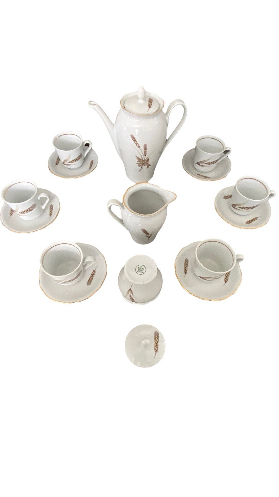 Vintage Kahla GDR East Germany Gold Wheat Porcelain Coffee Set 17 Pc Service 6
