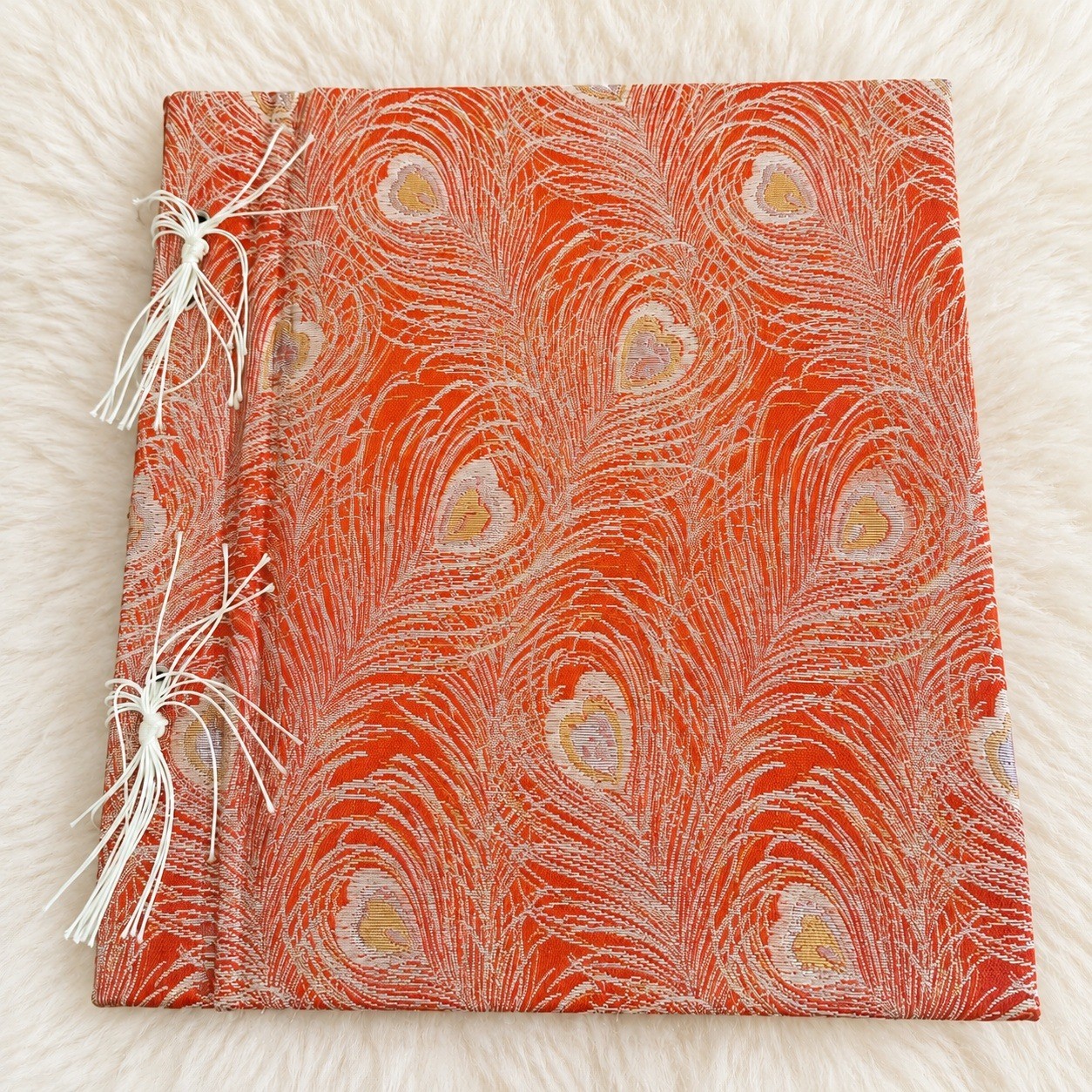 Mitsukoshi Japan Brocade Photo Album Red Peacock Feather Scrapbook Vintage Decor
