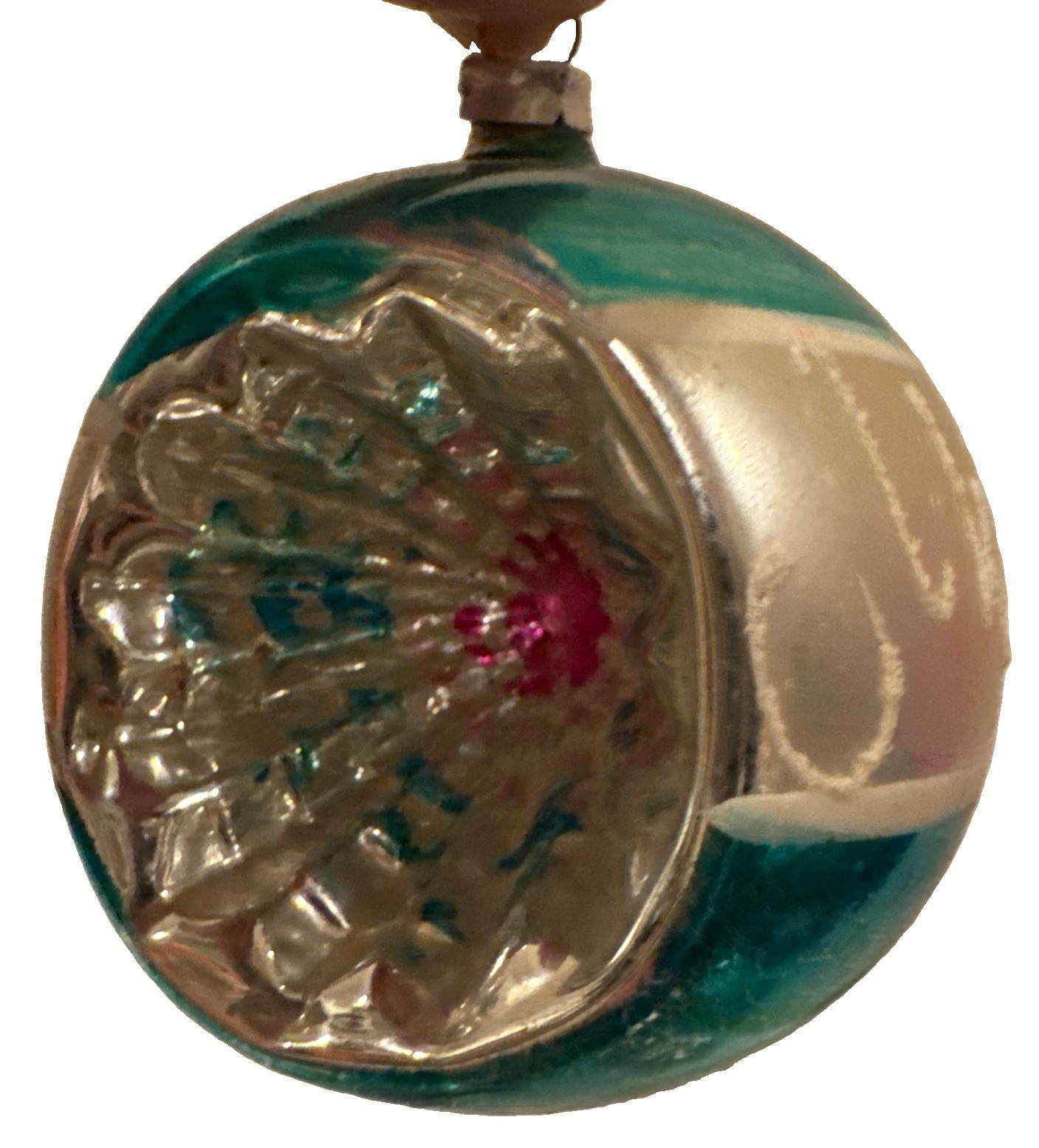 Vintage West Germany Glass Christmas Tree Ornament Hand Painted Indent