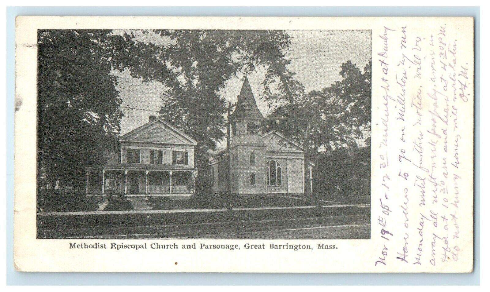 1905 Methodist Episcopal & Parsonage, Great Barrington Massachusetts MA Postcard