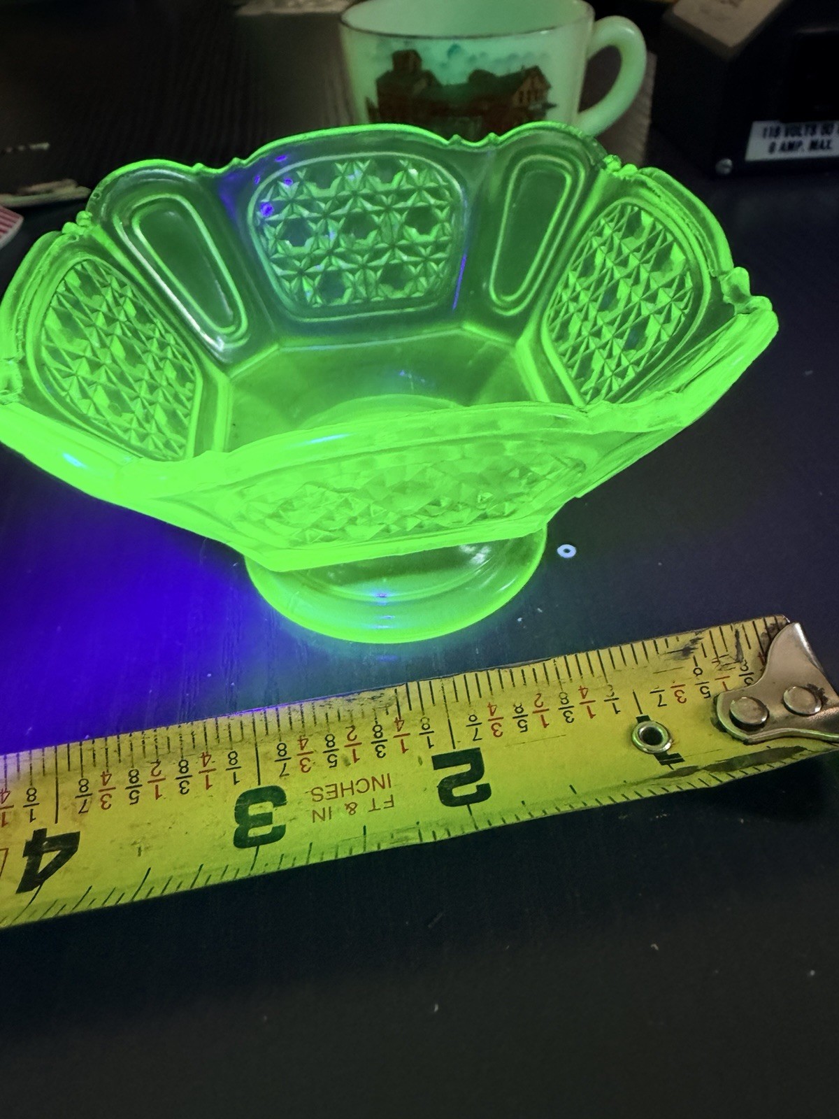 Vintage Uranium Vaseline Glass 4” Footed Bonbon Trinket Dish UV Glow