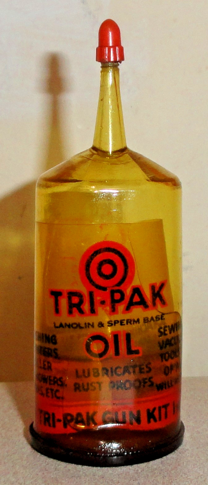 Very Old Rare Vintage Small Size TRI PAK Sperm Whale Base GUN OIL Can Odd Bottle