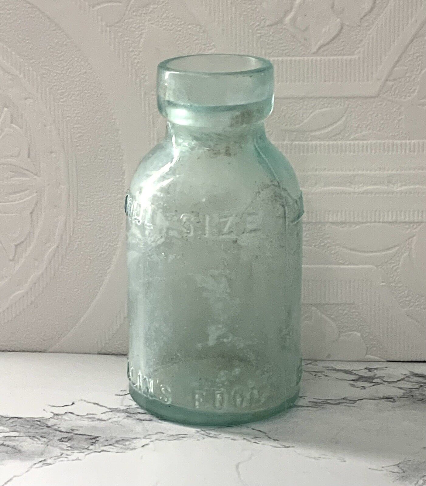 Antique Vintage Aqua Blue Glass Bottle Boston Embossed Near Dug Piece