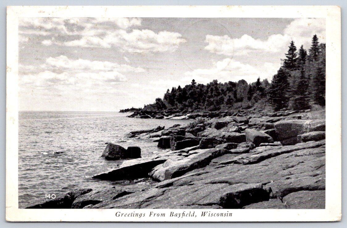 Vintage Wisconsin Postcard BAYFIELD Lake Superior Shore 1947 RPPC
