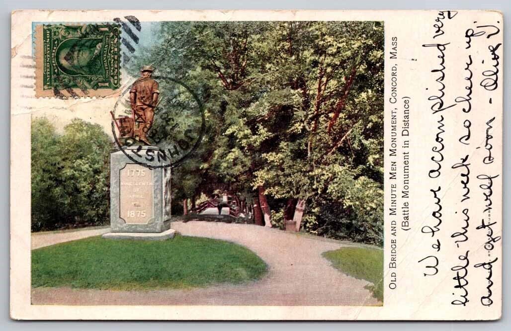 eStampsNet - Old Bridge and Minute Men Monument Concord MA 1907 Postcard 