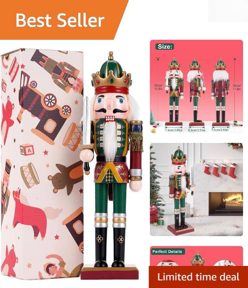 12 Inch Hand-Painted Wooden Nutcracker Ornament - Vintage Christmas Decor 12 Inch Hand-Painted Wooden Nutcracker Ornament - Vintage Christmas Decor