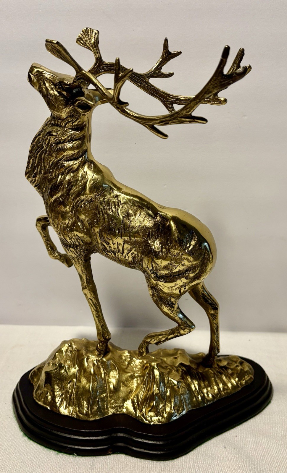 Unusual Vintage BRASS Hollow Body ELK Mountain Base w/ Wood Plinth - Never Seen