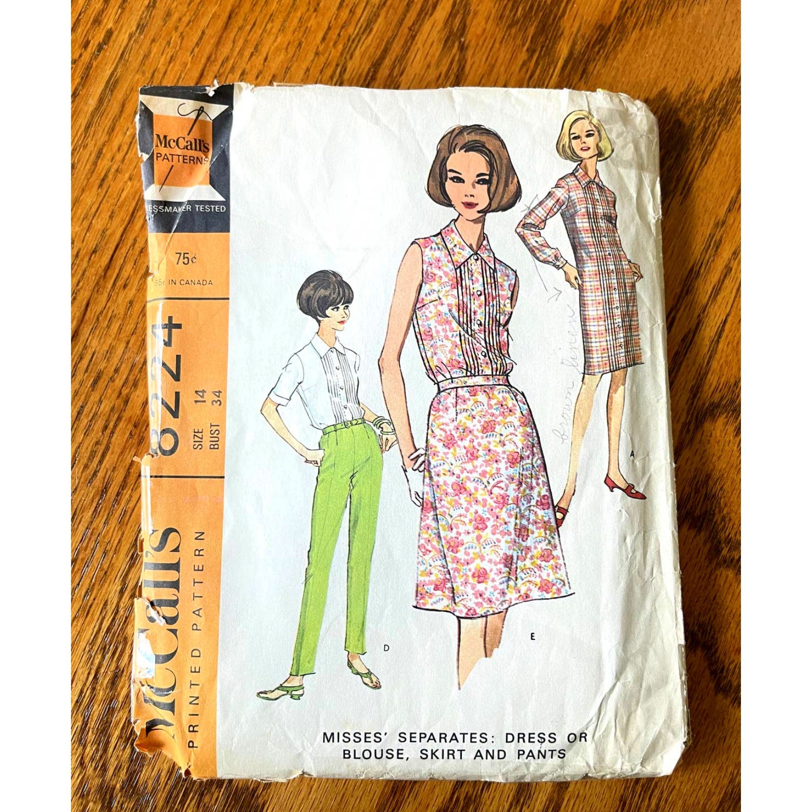 Vintage 1960s McCalls 8224 Sewing Pattern Size Sm 14 Dress Blouse Pant COMPLETE