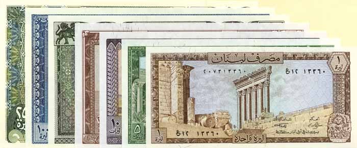 Lebanon - 1, 5, 10, 25, 50, 100, & 250 Livres - P-Set - 1980-88 dated Foreign