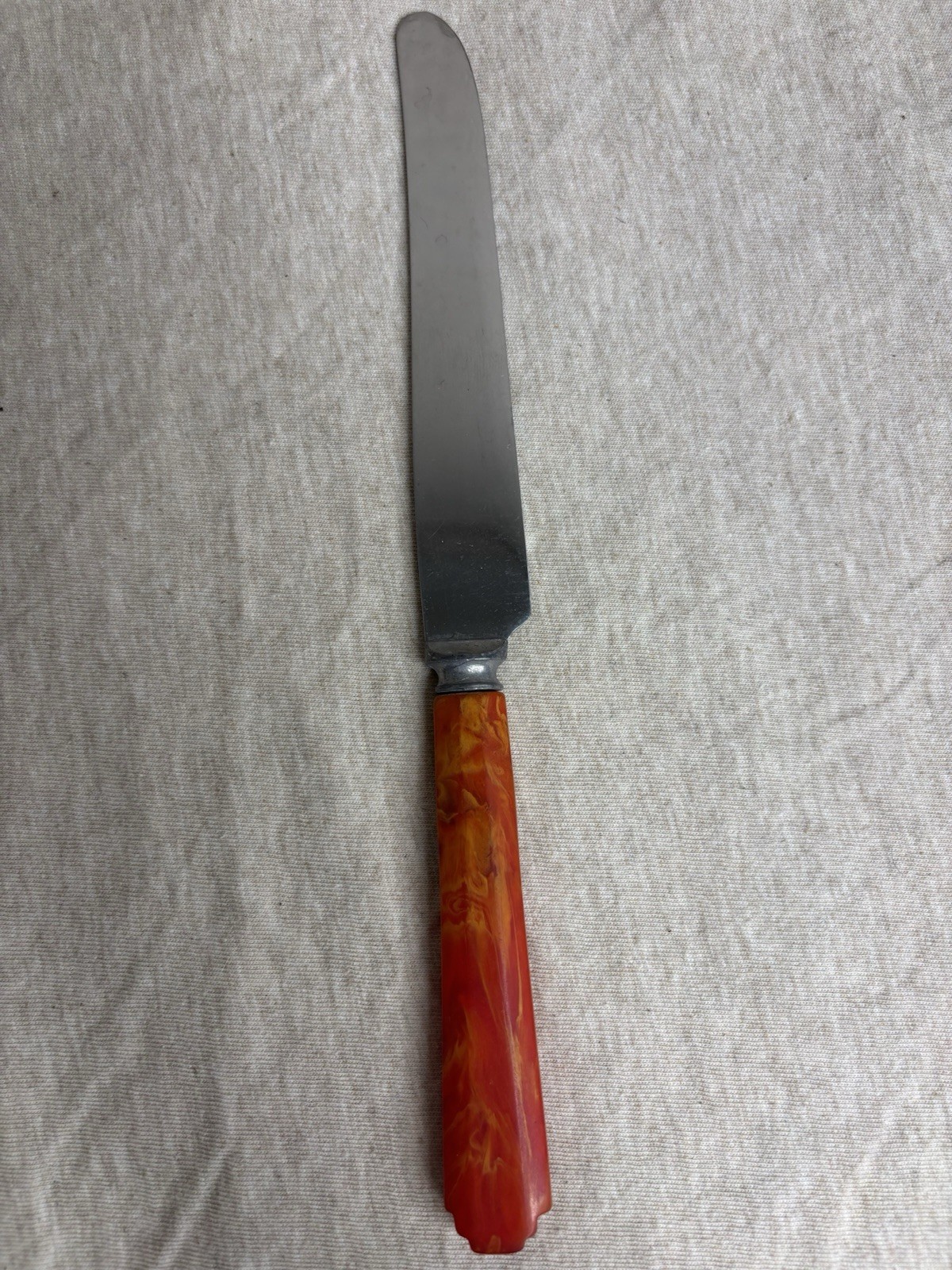 Vintage G.S.C. CO Red Orange Marbled BAKELITE Dinner Knife