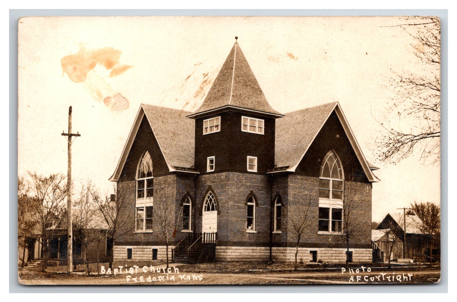 RPPC ~ Baptist Church, Fredonia, Kansas Street view