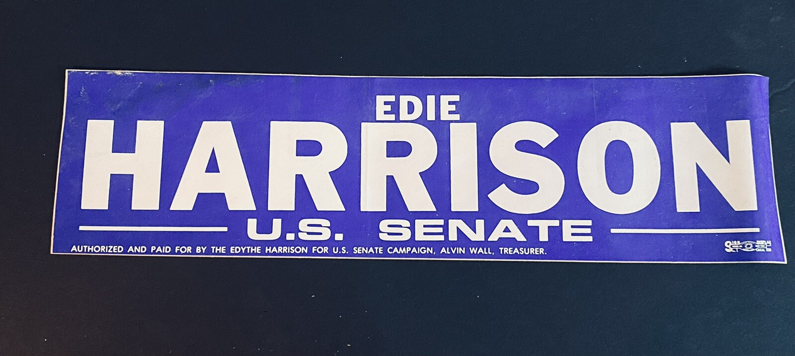 TWO Edie Harrison For US Senate Campaign Bumper Stickers — Virginia — 1984
