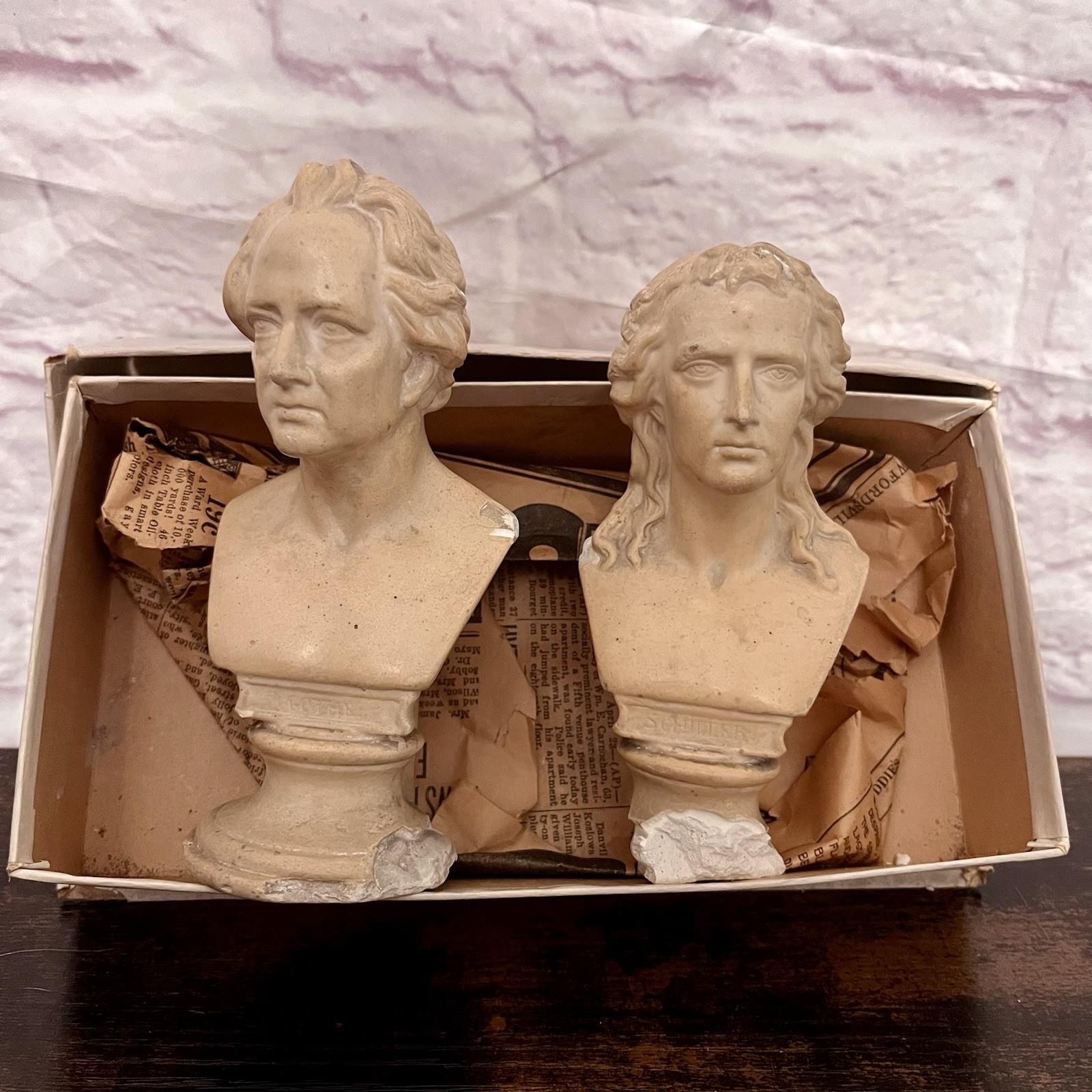 Vintage Goethe & Schiele Bust Statues 6” Pair Plaster Sculptures Art