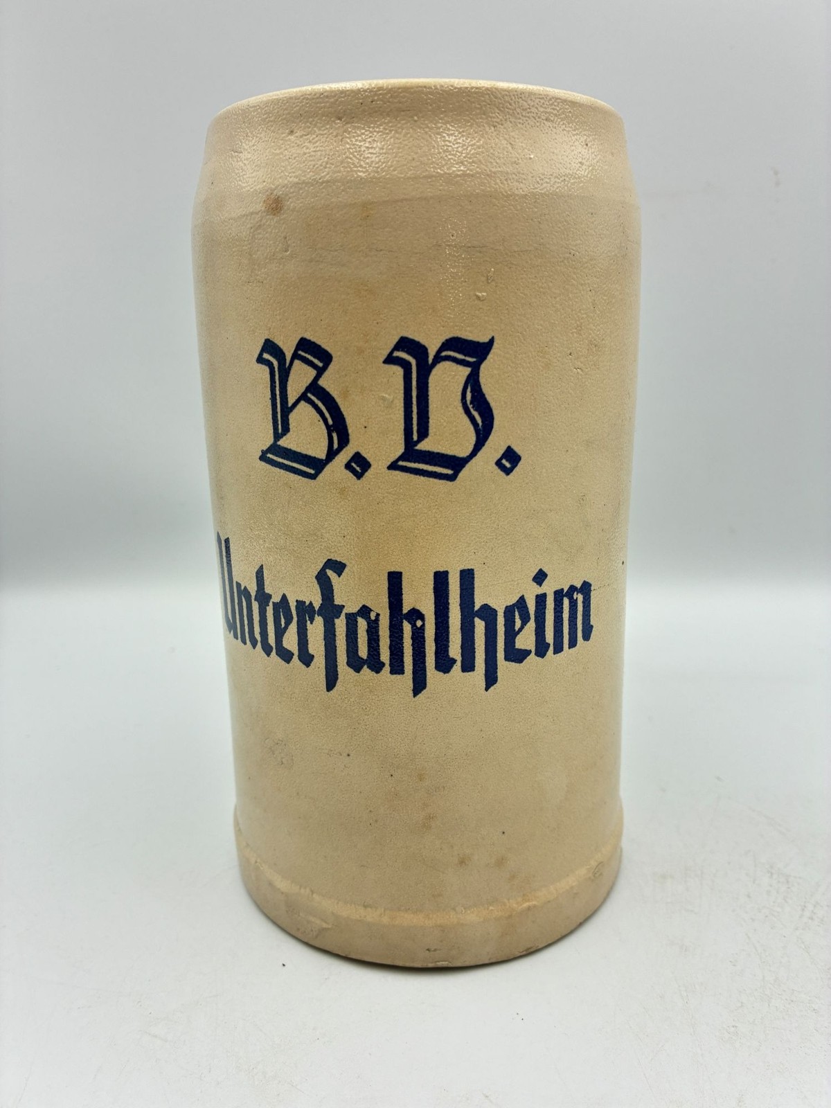 Antique German Stoneware Beer Stein 1L BV Unterfahlheim Rustic Beige Bierkrug