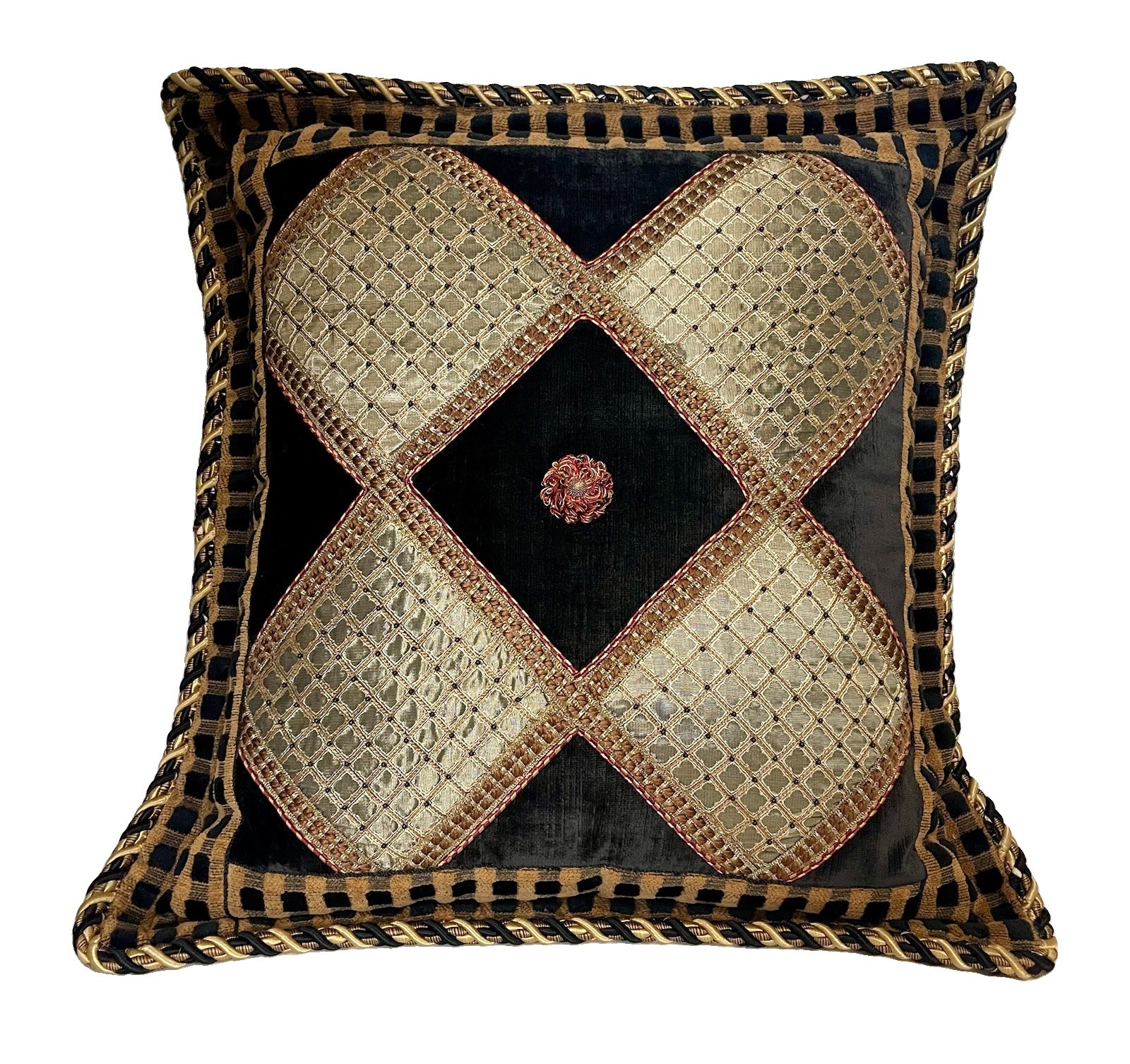 Sweet Dreams Throw Pillow Neiman Marcus Horchow Gold Black Velvet Beaded 20