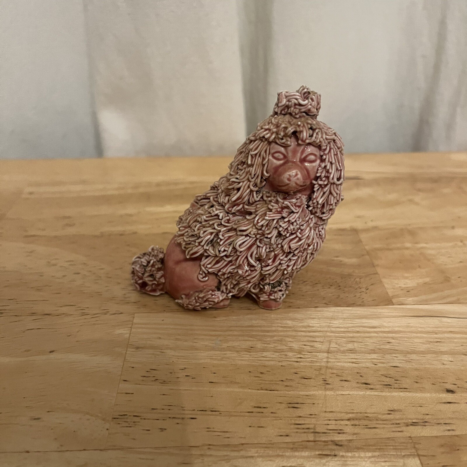 Pink Spaghetti Poodle MCM  Ceramic Dog Figurine Excellent Vintage