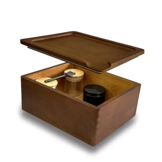 Airtight Stash Box with Tray - Rubber Seals - Large Wooden Box with