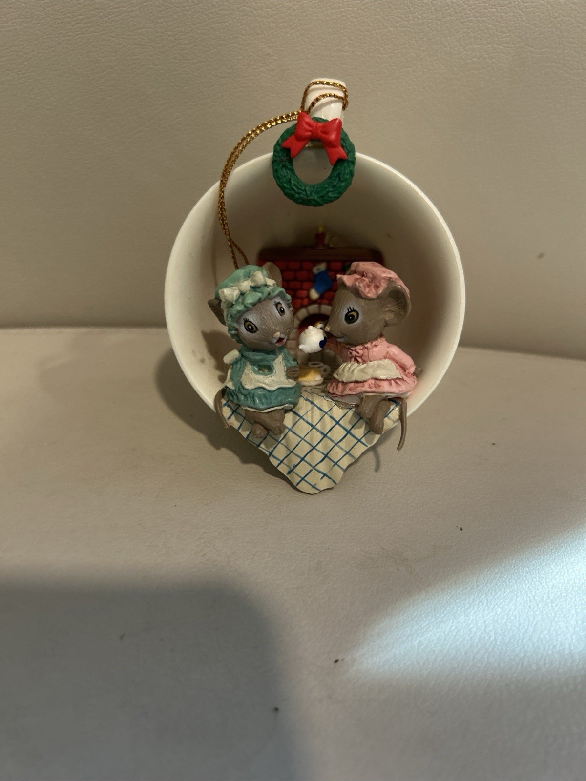 ENESCO 1988 Two for Tea Cozy Cup series Mouse Mice Christmas Ornament