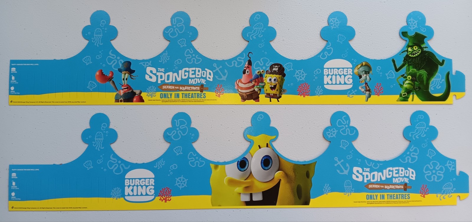2 NEW 2025 Spongebob The Movie Burger King Crowns Collectible, Shipped In A Box