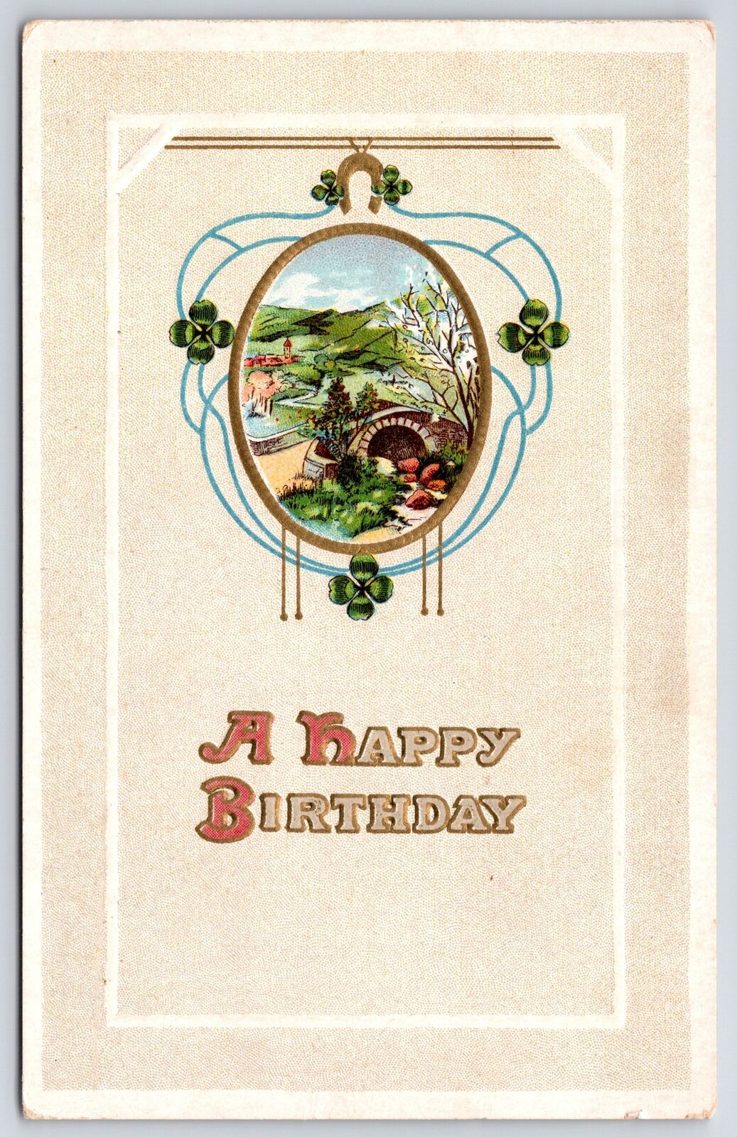 Happy Birthday Landscape Bordered Greetings Wishes Card Postcard