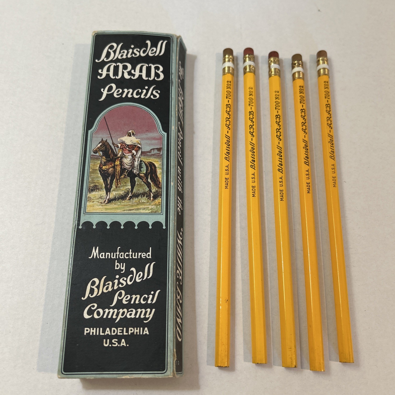 Antique Blaisdell Arab No.2 Pencils with the Box Intact unused Set of 6 Pencils Antique Blaisdell Arab No.2 Pencils with the Box Intact unused Set of 6 Pencils
