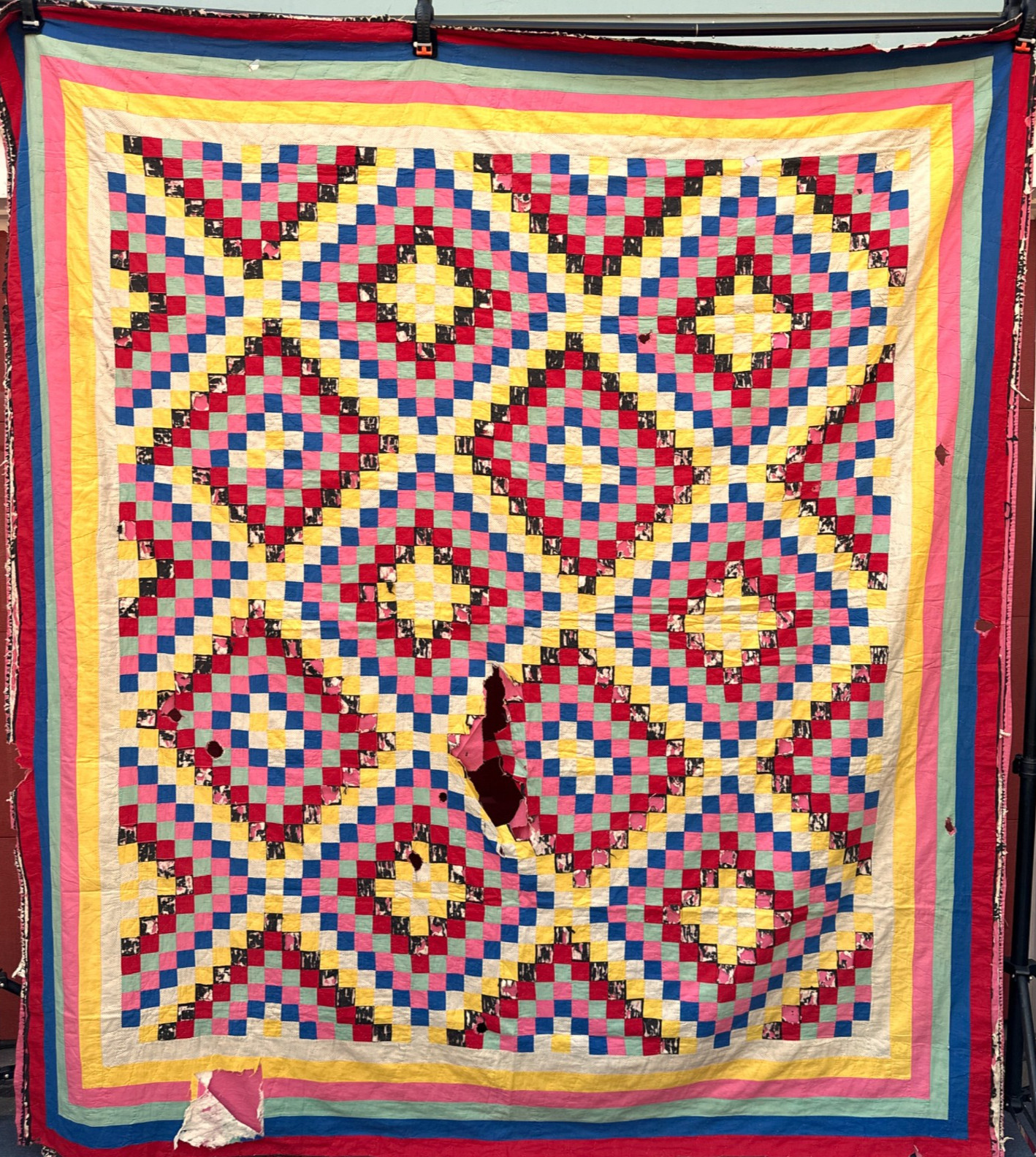 1885–1915s Antique Quilt Vibrant Cottons Trip Around the World CUTTER or REPAIR